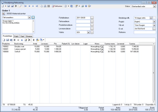 Mamut Business Software Skapa en order Nu kan du fakturera i ditt Mamut-system. En faktura baseras på en order.