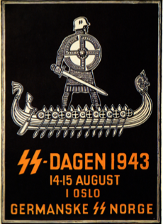 24 Bilden är ett exempel på hur nazisterna använde symboler. I ett vikingaskepp kan du se en viking med en tysk hjälm på huvudet. På bilden kan du se att står SS-dagen.