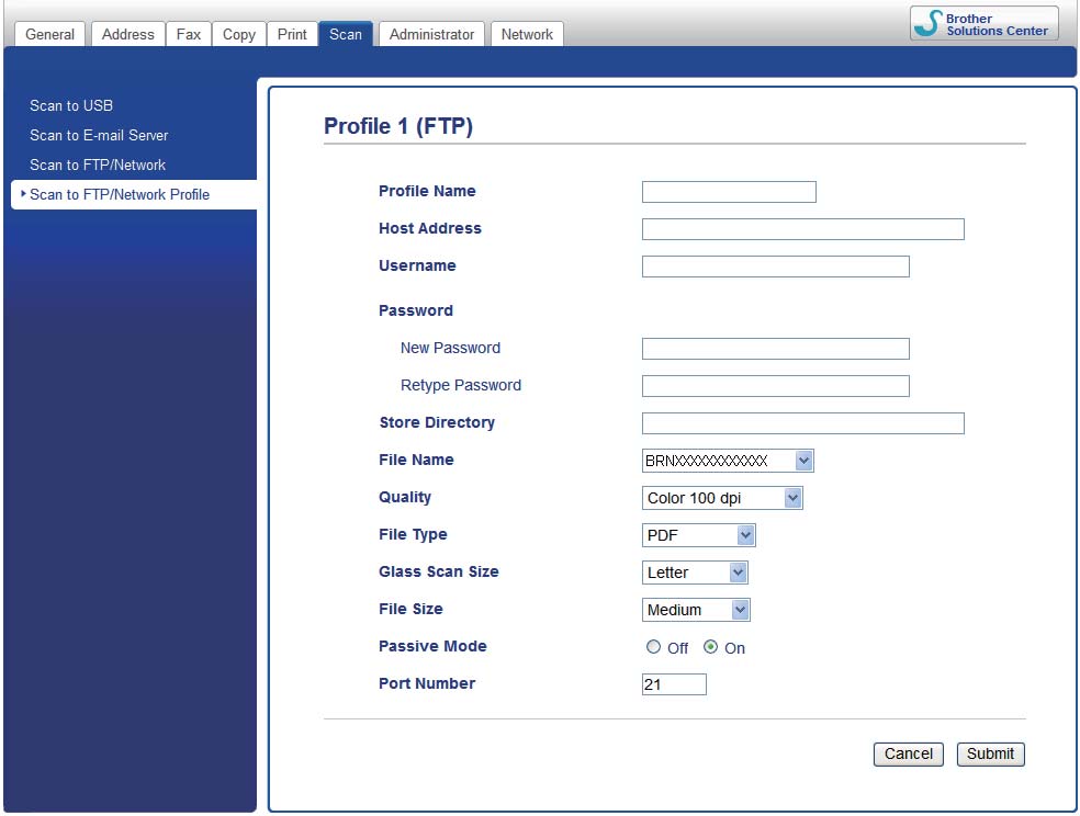 Konfigurera Skanna till FTP via en webbläsare Konfigurera standardinställningar för Skanna till FTP 2 a Starta webbläsaren.