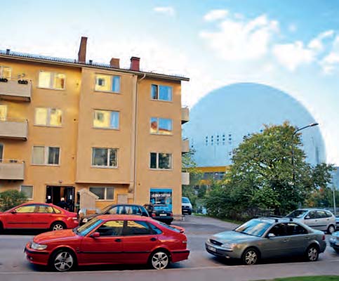 Grannskapet Oljemålningen är ett äldre referensobjekt i mycket bullerutsatt läge längs Nynäsvägen vid Globen i Stockholm. Byggnaden ligger nära objekten i Tornet.
