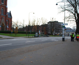 Gatusektionen innehåller två körfält samt breda gång- och cykelvägar på vardera sidan om körbanan. Trafikslagen skiljs åt av smala planteringsremsor.