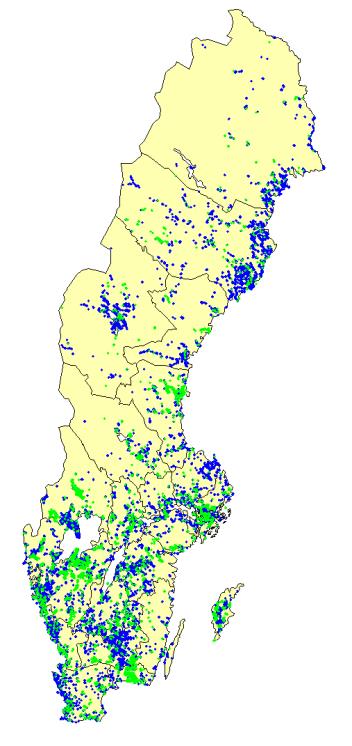 Figur 15 Utbyggnad av xdsl-teknik i det kopparbaserade accessnätet respektive utbyggnad av fiberbaserade accessnät Källa: PTS Bredbandskartläggning 2013 Via fiberbaserade accessnät har 49 procent av