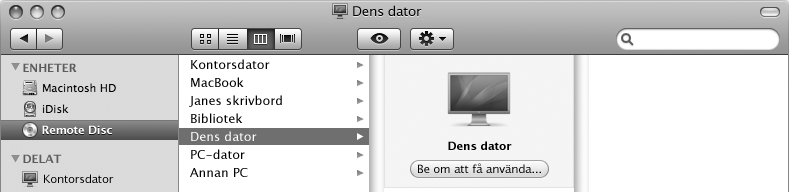 Så här använder du en delad DVD- eller CD-skiva: 1 Mata in en DVD- eller CD-skiva i den andra datorns optiska skivenhet.