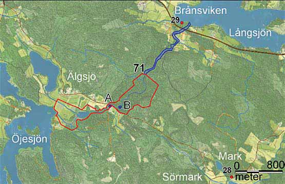 71 Brånsåns naturreservat Brånsån rinner mellan Öjesjön och Långsjön.
