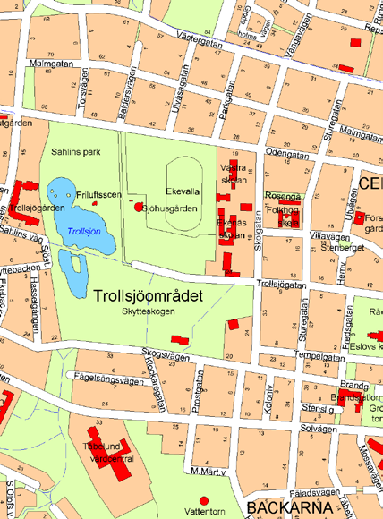1. Eslövs stadsbibliotek och turistbyrå 2. Stora torg 3. Eslövs stadsmuseum 4. Spannmålsmagasinet 5.