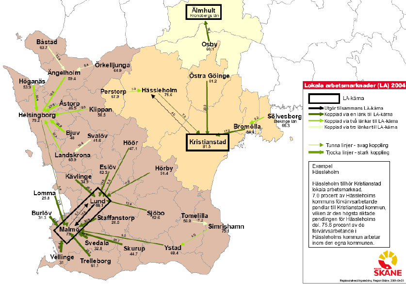 Totalt var den förvärvsarbetande dagbefolkningen 524 000 personer i Skåne län (2009), Figur 4.8. 101 269 000 var män och 255 000 kvinnor.