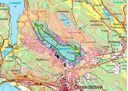 område för rekreation och naturstudier. Här finns också själva Hörnsjön och allt ligger inbäddat i skogen bakom Örnsköldsviks södra stadsberg.