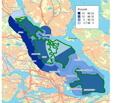 Området nordväst om Nationalstadsparken i den yttre buffertzonen har förhållandevis många invånare med låg formell utbildningsnivå.