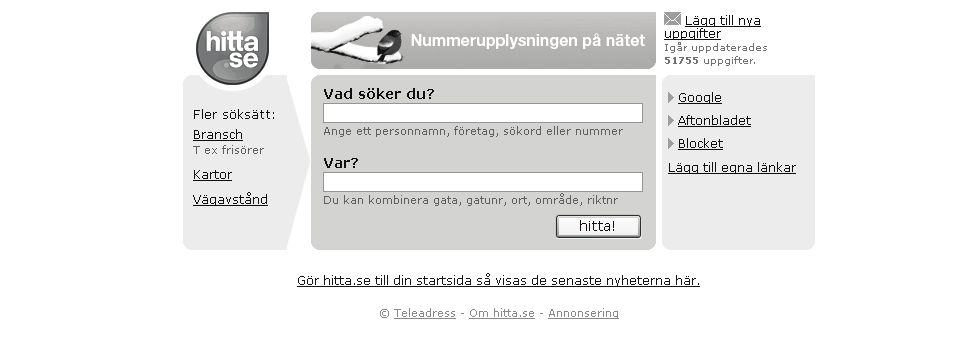 Empirisk grundning: etjänster med fokus på kund kund Figur 9.2. Skärmdokument från Hittas sökfunktion för kartor och adresser 9.1.