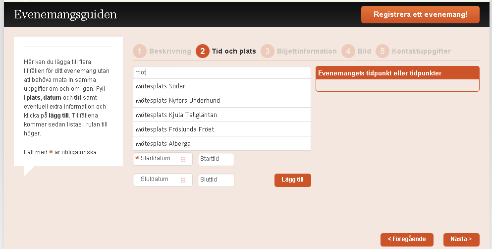 (Valfritt) Lägg till en länk som är kopplad till evenemanget, till exempel en artists webbplats, en Facebook-länk, en länk till den plats/lokal som evenemanget äger rum i.