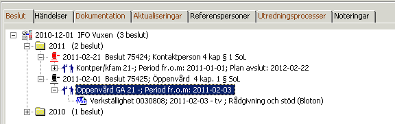 Avsluta en öppenvårdsinsats Generellt avtal Från ärendefönstret letar du fram det beslut och den insats du vill avsluta. I exemplet nedan vill jag avsluta den blåmarkerade Öppenvårdsinsatsen. 26 1.