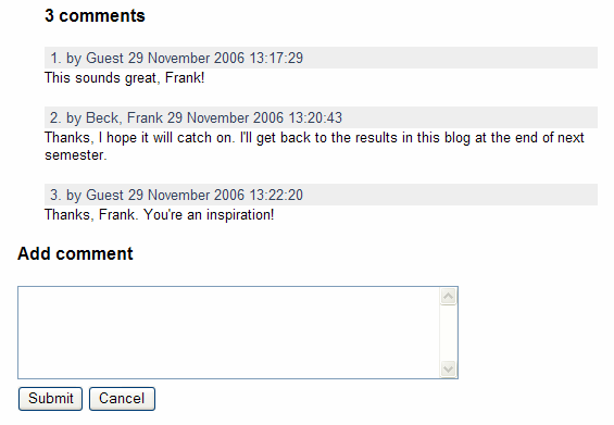 Bild 7: Kommentarer till bloggen ovan.