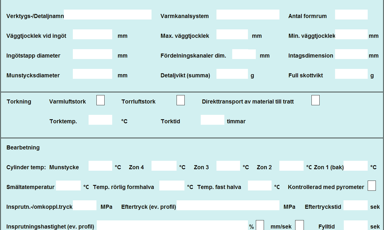 Kapitel 25 Formsprutningsprocessen Analys av formsprutning I detta kapitel skall vi gå igenom de viktigaste formsprutningsparametrarna som påverkar formgodsets kvalité.