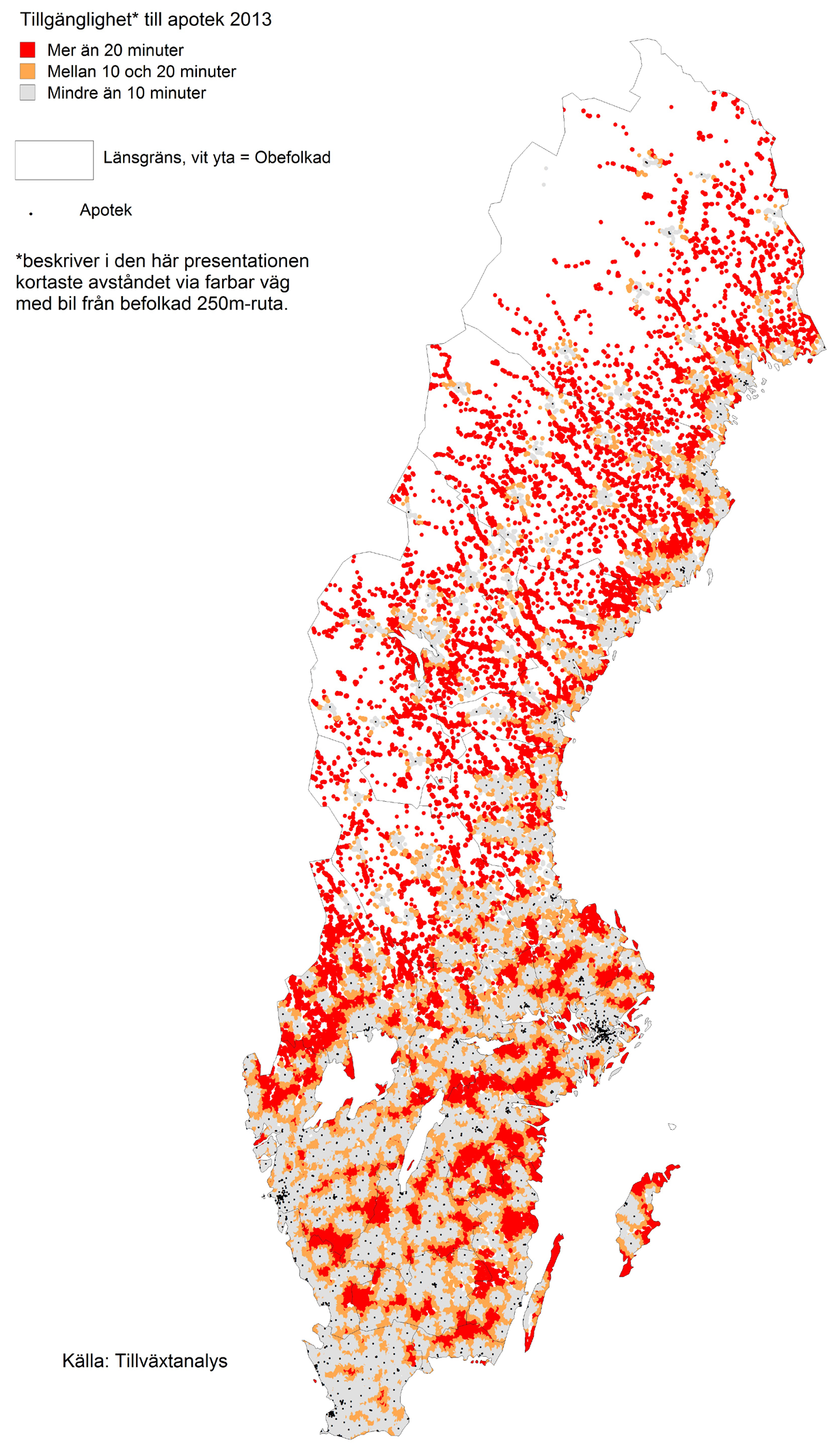 Apoteksomregleringens påverkan på tillgänglighet Effekter av omregleringen på den geografiska tillgängligheten Antalet apotek har ökat med 40 procent Sverige fick netto 368 nya apotek under de fyra