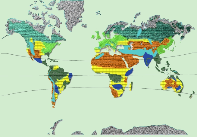 Världens skogar Den här kartan visar var i världen det finns skog. Som en grön midja på jorden brer de tropiska skogarna ut sig.