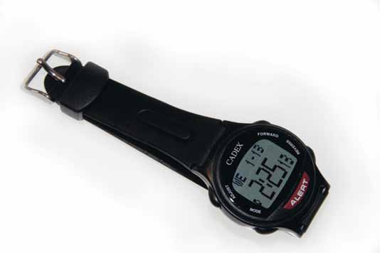 Att komma ihåg och att planera tid Cadex är en digital armbandsklocka med möjlighet att ställa flera larm. Påminnelsetext kan visas när klockan larmar.