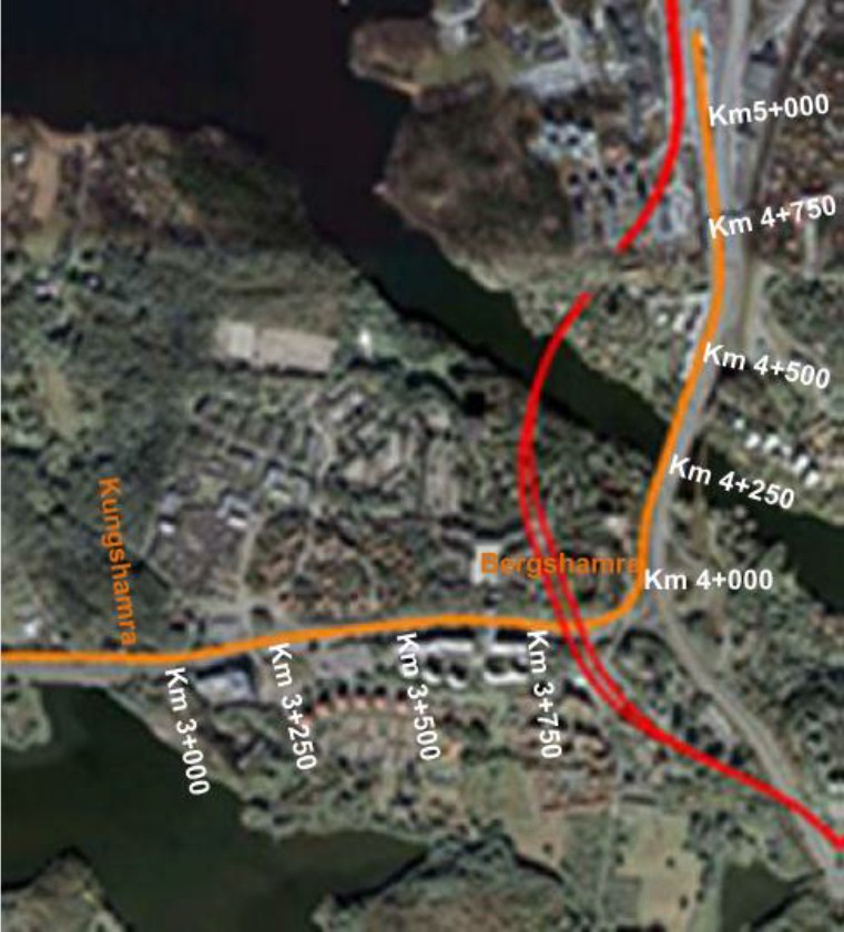 36(59) Figur 0-2. Översiktsbild av sträckan Kungshamra Danderyds sjukhus, alternativ Bergshamraleden.