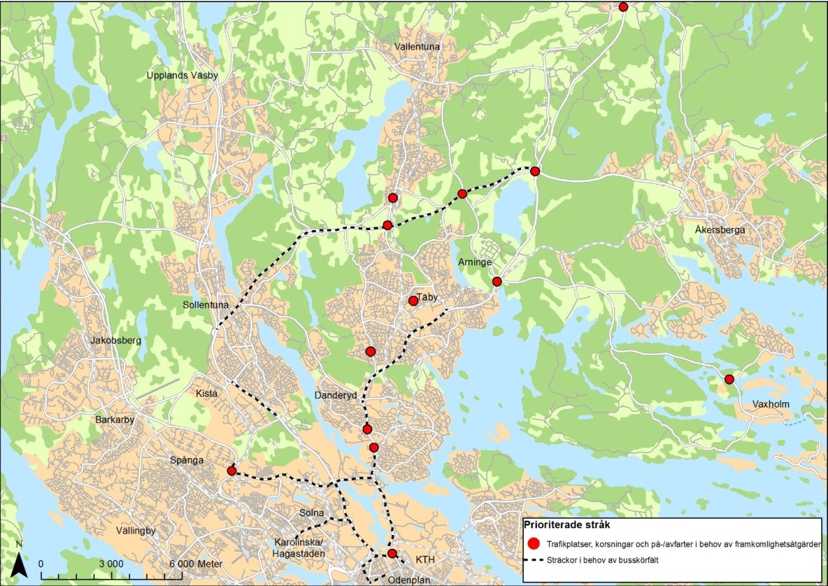 9(59) Bilaga 2. Sammanställning av framkomlighetsbrister Figuren nedan sammanfattar sträckor och platser där framkomlighetsåtgärder bör övervägas. Figur 0-1.
