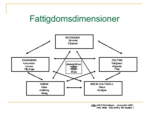 5 Givet att fattigdomen är mångdimensionell ställs stora krav på gedigen tväranalys för att få en korrekt bild av en specifik insats samlade effekt på fattigdomsminskningen.