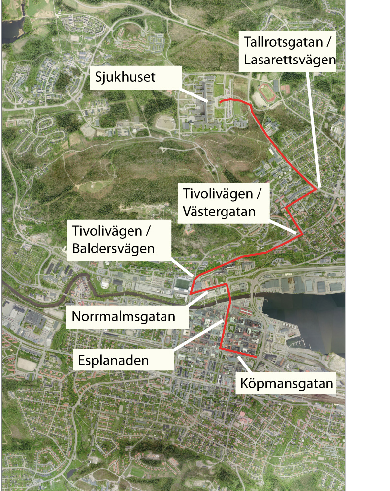 Fysisk utformning av bana Figur 16. Orienteringsbild för BRT-bana i Sundsvall.