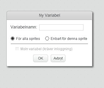 barnhack! kom igång med scratch del 1 19 Du vill skapa en ny variabel, så klicka på Make a variable.
