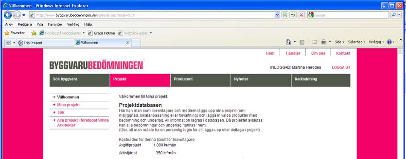 Välj Mina projekt