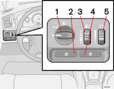 Instrument och reglage Belysningspanel Ljushöjdsreglering Bilens last ändrar strålkastarljusets riktning i höjdled, vilket kan leda till att mötande fordon bländas.