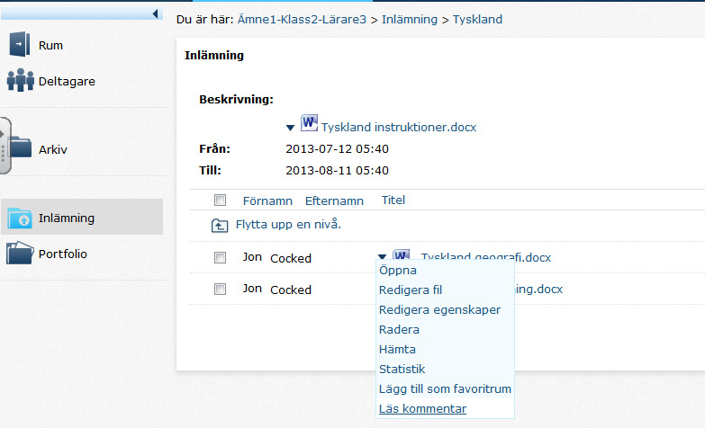 Att läsa kommentarer från läraren.