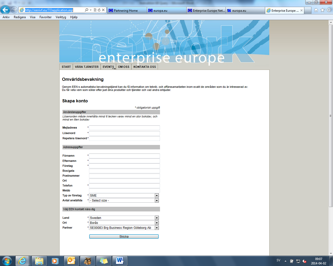 Bevaka samarbetsprofiler inom Enterprise Europe Network Genom Enterprise Europe Networks bevakningstjänst kan man registrera sig för prenumeration av samarbetsprofiler.
