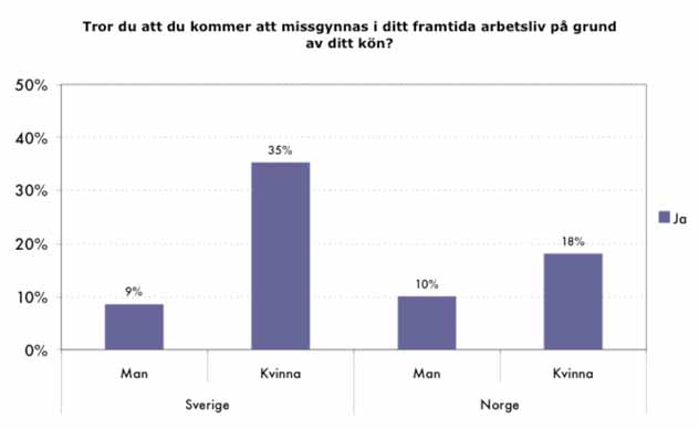 Diagram 2: Jämförelse mellan svenska och norska studerande när det gäller förväntningar på det framtida arbetslivet.