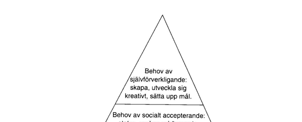 Maslows behovshierarki. Ovanstående figur är hämtad från www.quicknet.se. Imsen (2000) har tolkat Maslows behovshierarki på följande sätt.