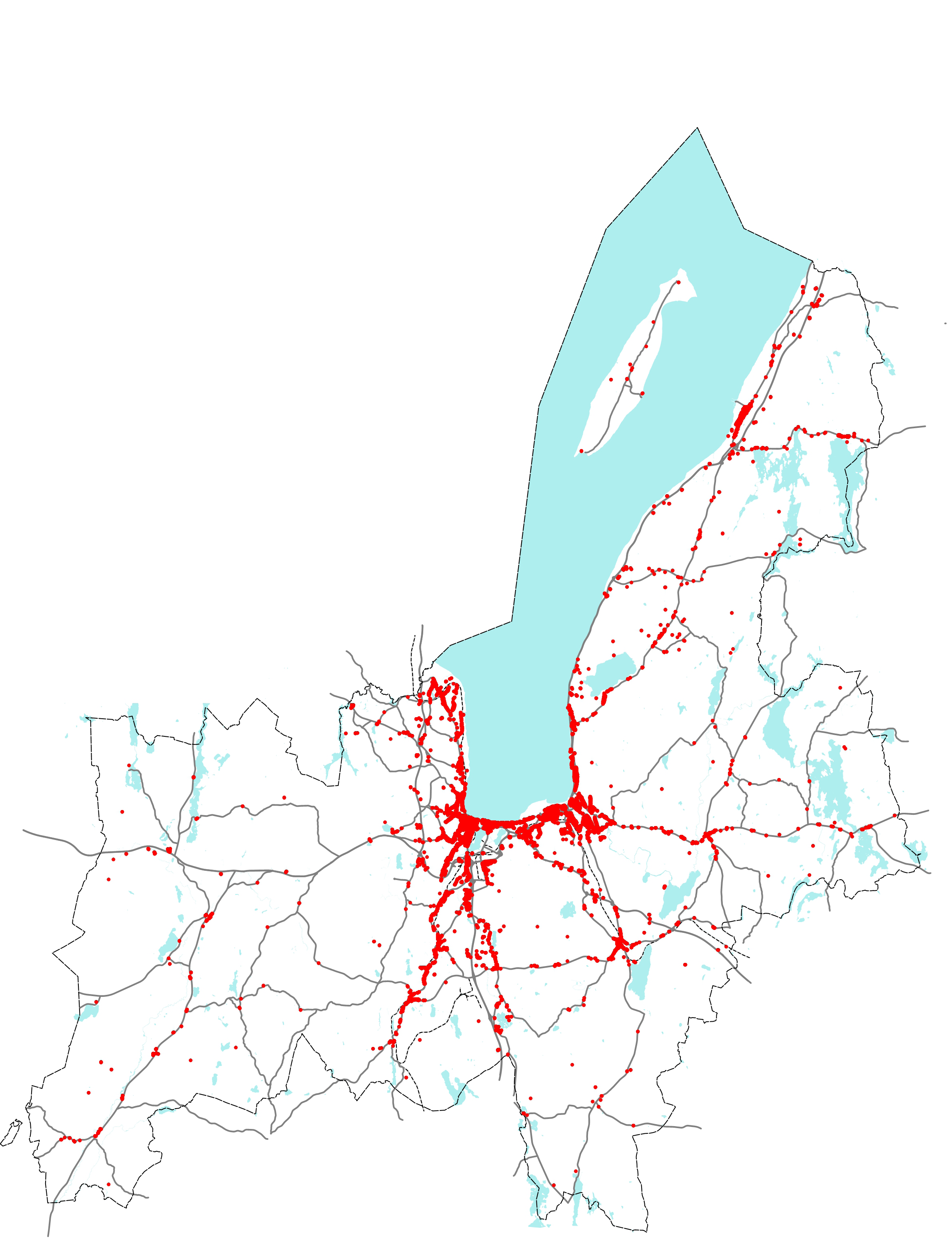 Buller från tågtrafik db(a) > 55 ekv.nivå vid fasad > 65 ekv.