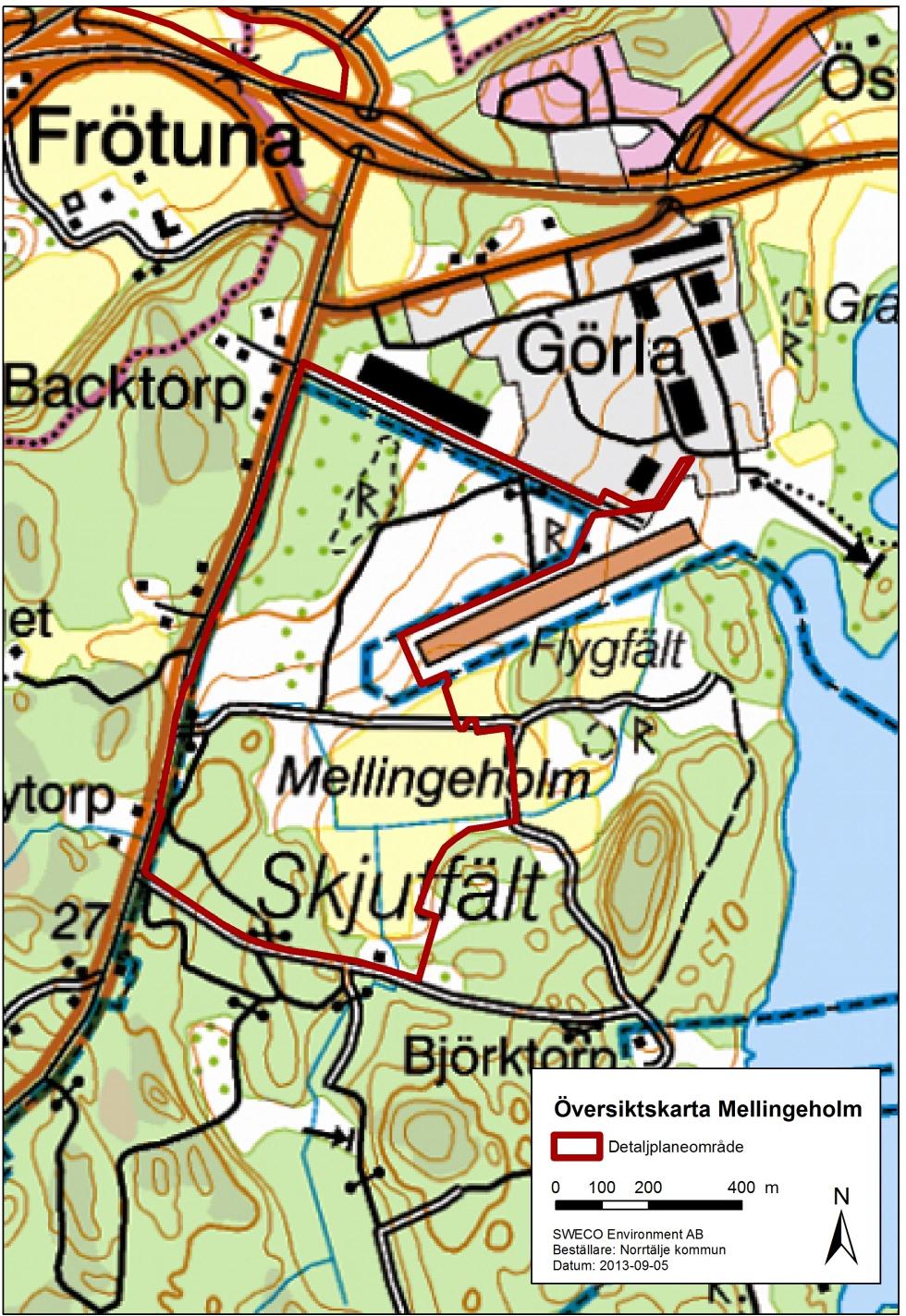 repo001.docx 2012-03-29 Figur 1 Översiktskarta planområdet. Planområdet utgörs mestadels av skog i västra delen och öppen mark i östra delen.