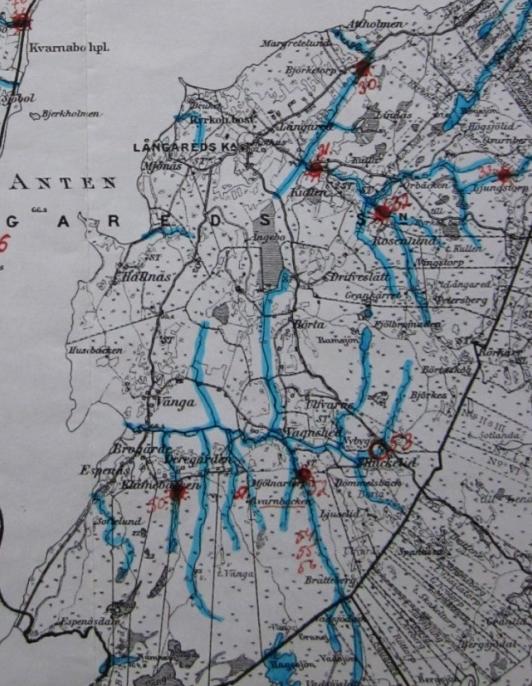 Kvarnplatser i Långared, Vänga/Vagnshed 30. Kvarnplats Attholmen 50. Kvarnplats Klovnebacken/ 31. Långareds kvarn och såg Deragården 32. Vid Krusudden 51. Kvarnbacken? 33. Kvarnplats Kvarnberget 52.