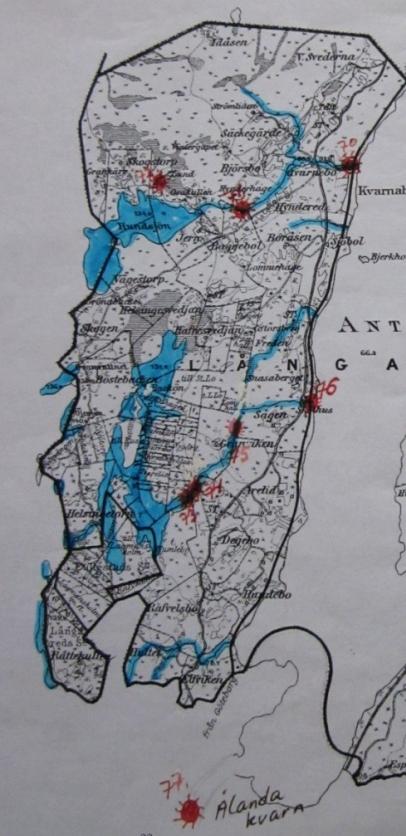 Kvarnplatser i Kvarnabo/Anten 70. Kvarnabo kvarn 71. Baggebo kvarn 72. Sågen på Lund 73. Hälsingström/Degebo 74. Hälsingström/Degebo 75. Granviken 76. Sågen 77. Ålanda kvarn 78.