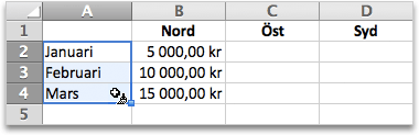 Markera cell B1 och klicka sedan på Hämt a format i verktygsfältet Standard.