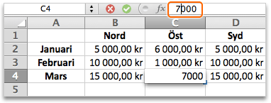 I formelfältet väljer du 15 och skriver sedan 7 för att göra värdet till 7000. Tryck sedan på RETUR.