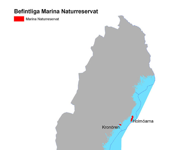 Figur 2: Kartan till vänster ger en översikt över de tolv marina områdena som har skyddats som marina naturreservat.