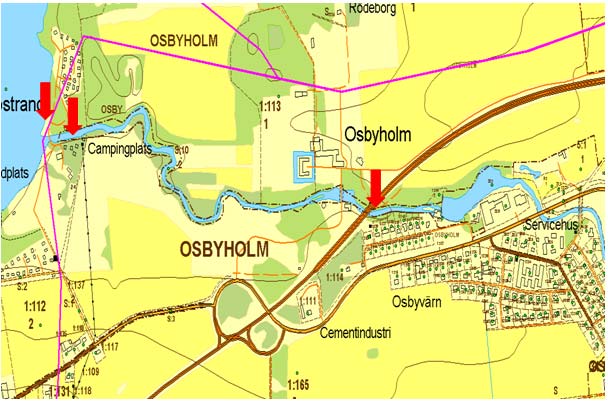 Provtagningspunkt sju efter Osbyholm samhälle, provtagningspunkt åtta vid utloppet till Östra Ringsjön samt provtagningspunkt nio vid badplatsen