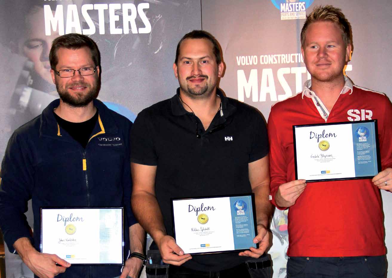 Sveriges bästa mekargäng. Nu ska de tävla mot övriga Europa i Volvo Masters 2013. Från vänster Johan Nordström, Niklas Sjöstedt och Fredrik Börjesson. De är Sveriges bästa Volvo CE-team!