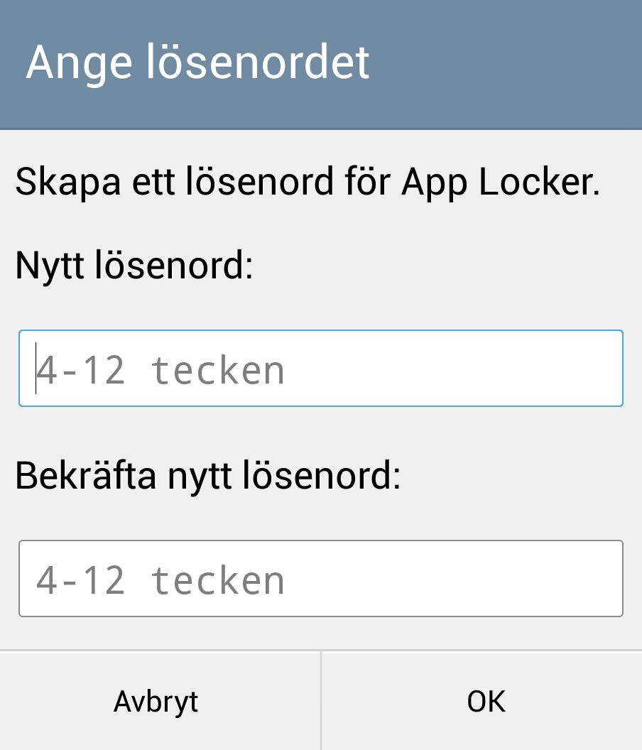 App Locker-skärmen Flytta skjutreglaget åt höger för att aktivera App Locker och aktivera app-listan.