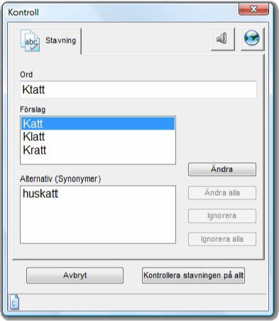 Kontrollfunktionen WordRead PLUS har en knapp med vilken man i Microsoft W ord kan kontrollera stavning och ä definitioner på ord.