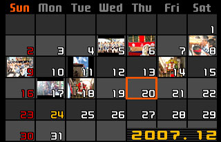 Användning av kalenderskärmen Gör på följande sätt för att uppvisa en kalender som visar den första bilden som spelades in varje datum under en viss månad.