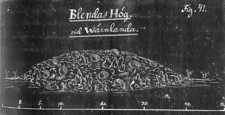 72 HumaNetten Nr 32 Våren 2014 Fig. 1. Blendas gravhög i Värnlanda ritad av Johan Haquin Wallman under resor i Värend 1819 och 1822. Bild: ATA.