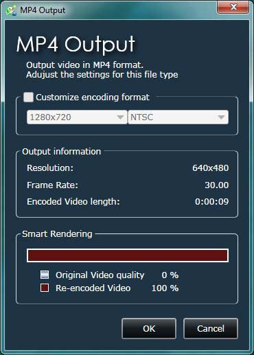 (Standardinställning: Välj bildkvalitet: Kvalitet 90) Utdata högkvalitativa MP4 videor med Smart Rendering Med hjälp av smarta rendering, kan du snabbt utdata högkvalitativa MP4 videor.