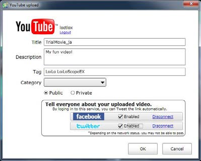 6. Utdata videor och bilder! Ladda upp Ange video information När du har anslutit till din YouTube-konto, visas en skärm att ange information om din video.