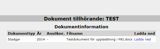 Dokumenthantering Under den här fliken kan ni ladda upp filer och även se vilka filer som finns uppladdade sedan tidigare.