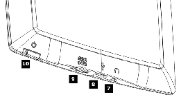 Undersida 7. 3,5 millimeters hörlursutgång. 8. Utgång för medföljande Micro-USB-kabel. 9. Öppning för Micro-SD-kort (om du vill utöka Lettos lagringskapacitet). 10. På-/avknapp.