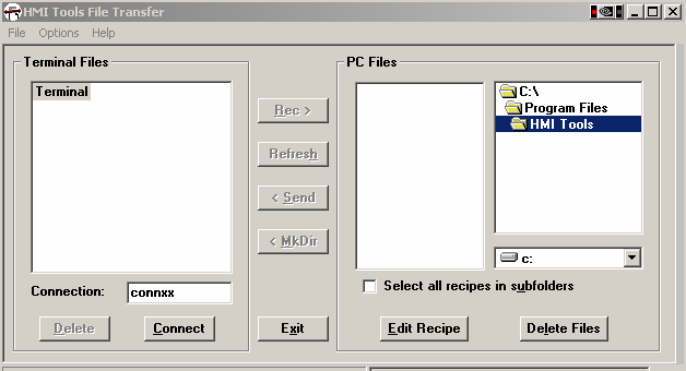 Vid start av HMI-Tools, file transfer visas nedanstående gränssnitt: PLC8D:7 De filer
