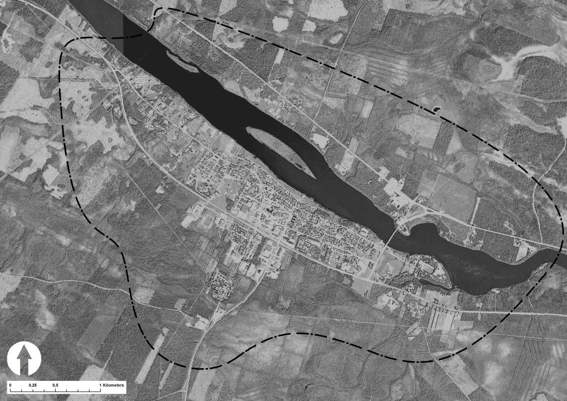 Figur 1. Karta över planområdets avgränsning, Pajala centralort.